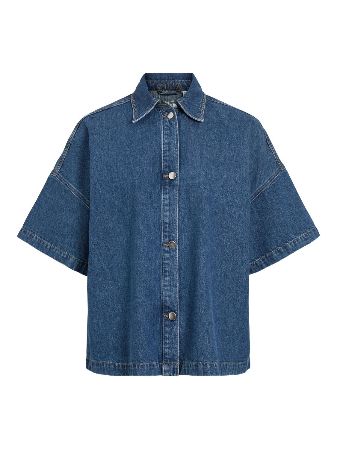 Vicreek kortærmet denimskjorte - Medium Blue Denim